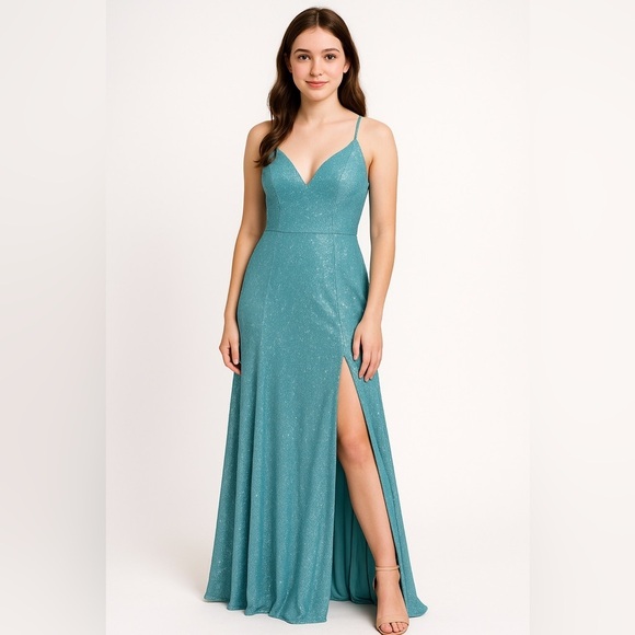 B Darlin Dresses & Skirts - B Darlin Aqua Glitter Formal Gown | Holiday Party • Prom Winter Wedding Size 1/2